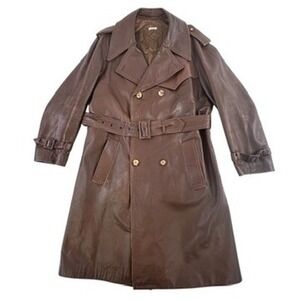 Stanley Blacker Leather‎ Coat 44 Mens Vintage Brown Trench Belted Long Jacket